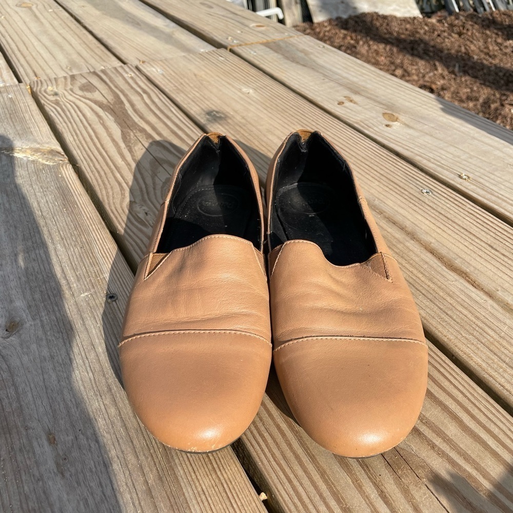 Penner Genuine Full Grain Calf Leather Tan Brown Slip On Loafer Flats - Picture 7 of 9